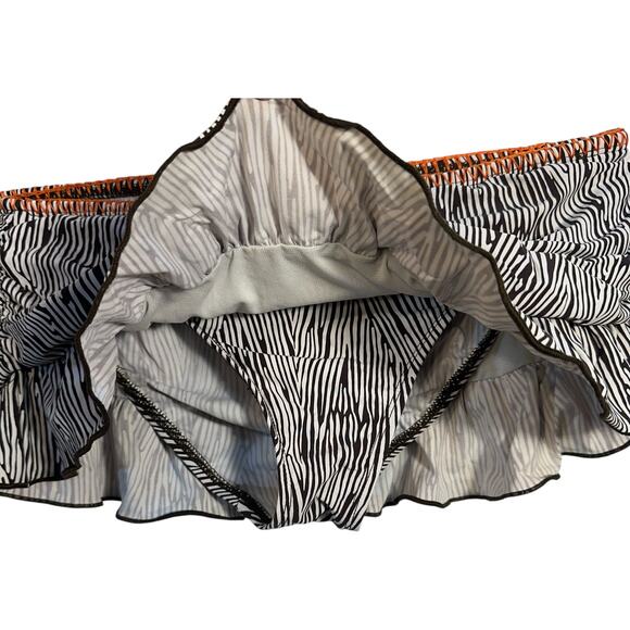 Kenneth Cole Reaction Swim Skirt SZ S Zebra Ruffle Ruched Croquette Mini Bottoms - Picture 3 of 7